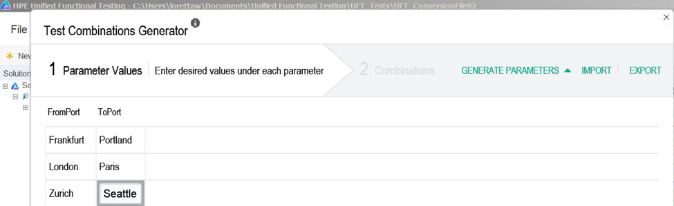 Open Test Combination Generator and fill in the desired test values