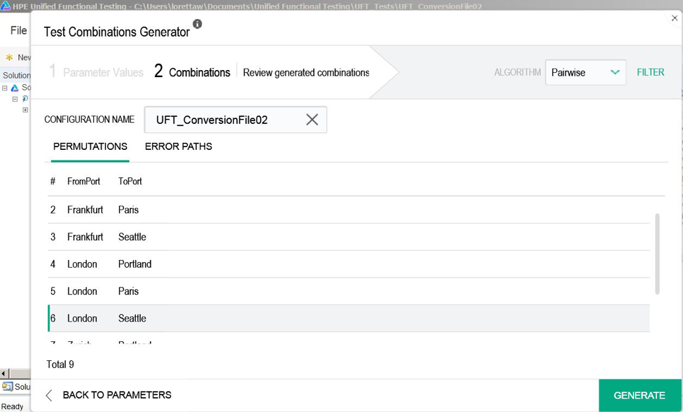Click view combinations to see the data iterations the Generator is going to provide (add or remove values as you see fit)
